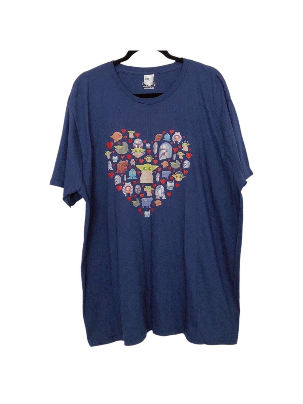 Men's Star Wars Navy Heart Print Characters Short Sleeve Shirt 2XL